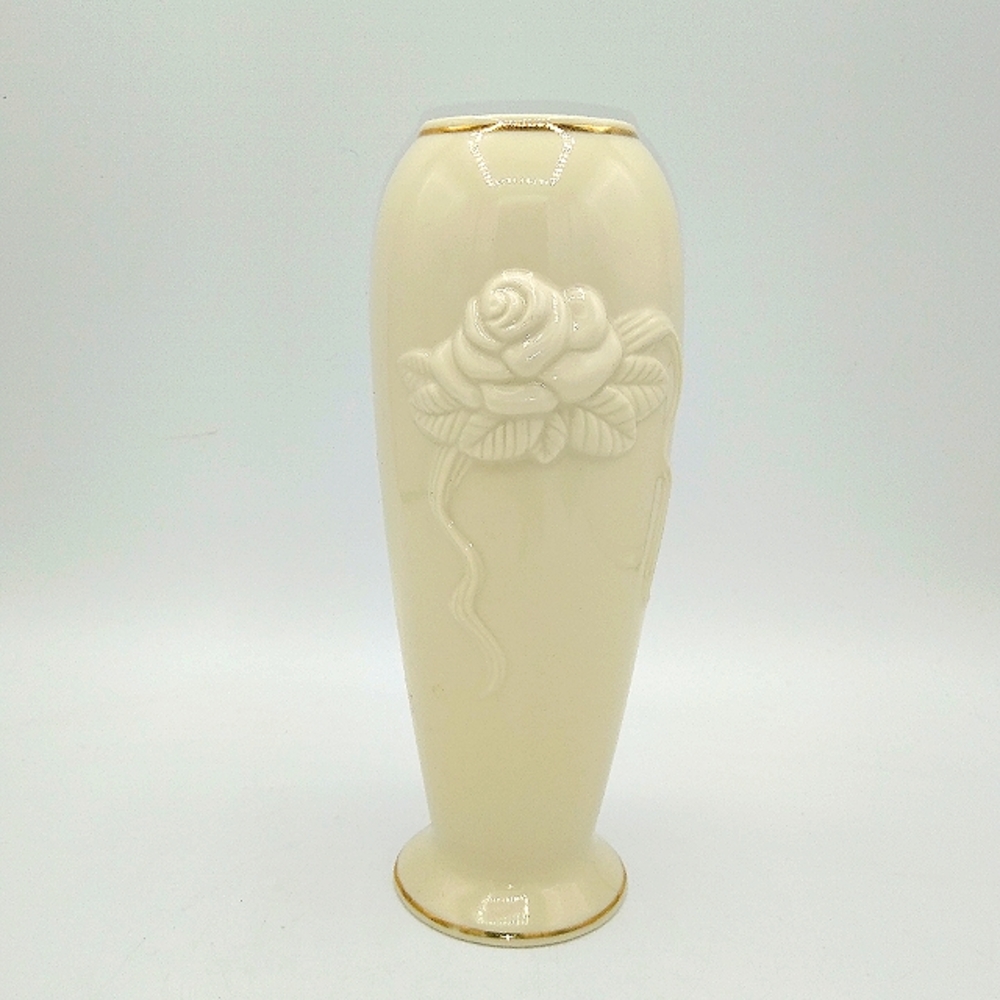 Lenox China Rose Blossom Vase Embossed 24k Gold Authenticity Certificate Vintage